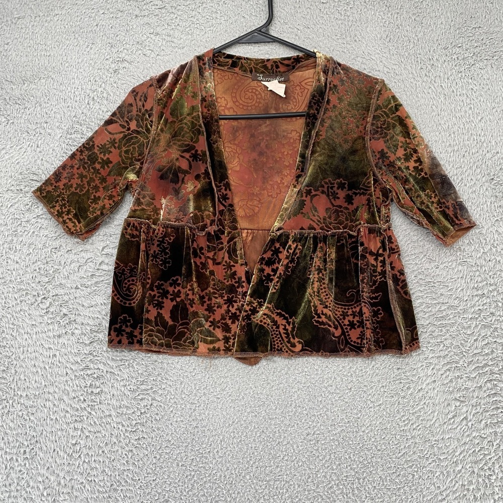 Surrealist Peplum Top‎ Womens S Burnout Velvet Paisley Boho Witchy Y2K Moody